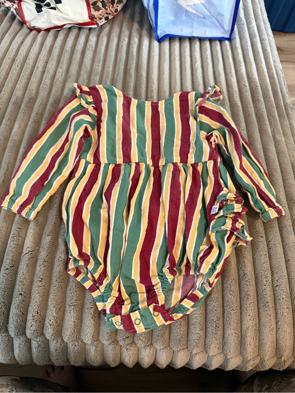 Ruffle Butts Striped Romper in Red, Green & Yellow